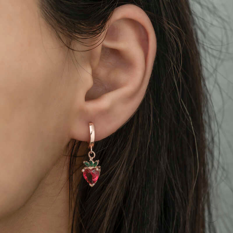 Silver Strawberry Figure Earrings image 1