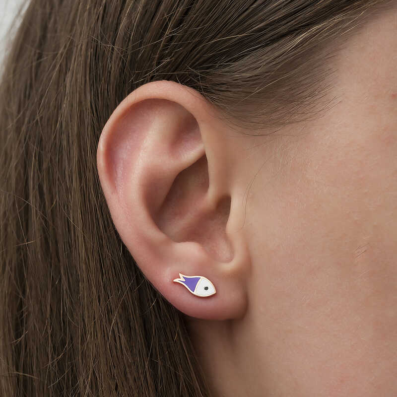 Silver Purple Fish Earrings image 1