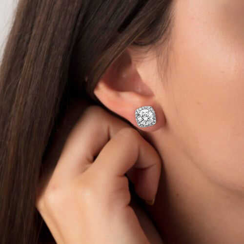 925 Sterling Silver Square Zircon Stone stud earring image 1