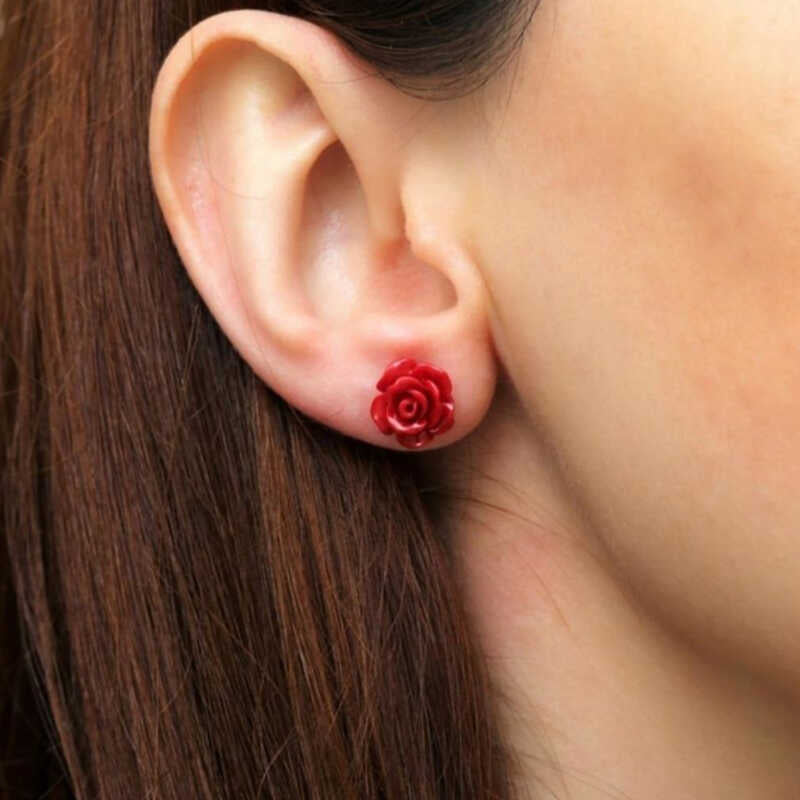 Silver Red Rose Earrings image 1