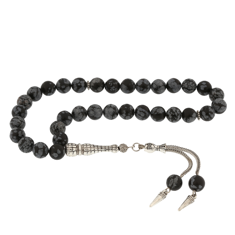 Natural Stone Obsidian Tasbeeh with Metal Tassel image 0
