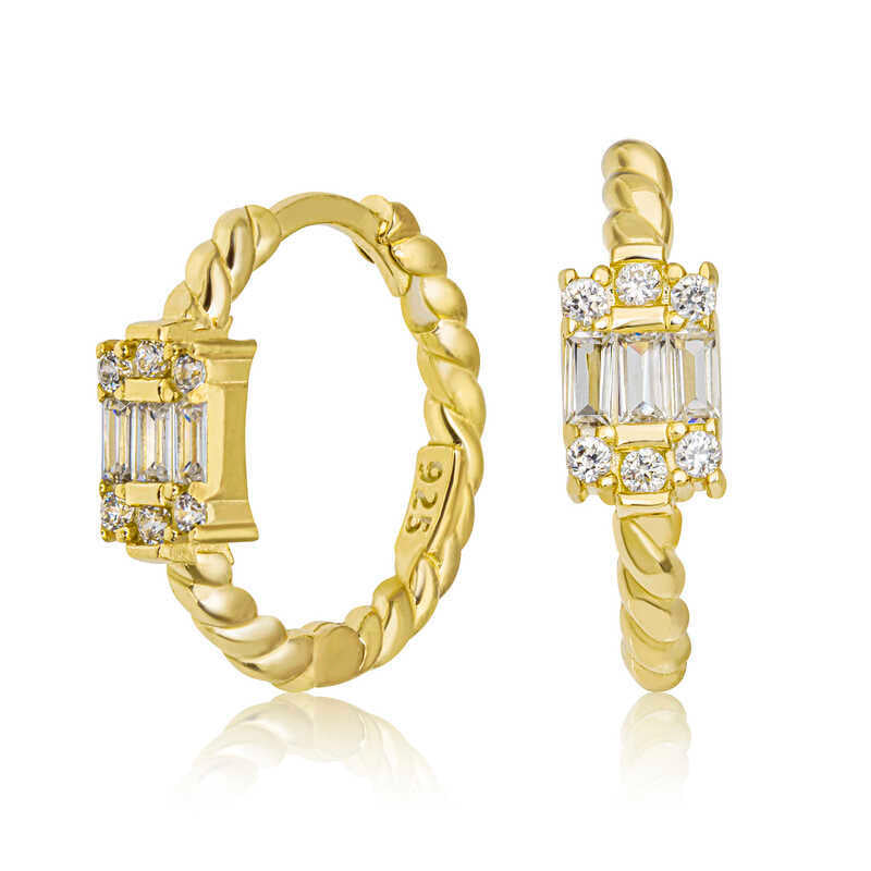 Silver Gold Baguette Stone Earrings image 0