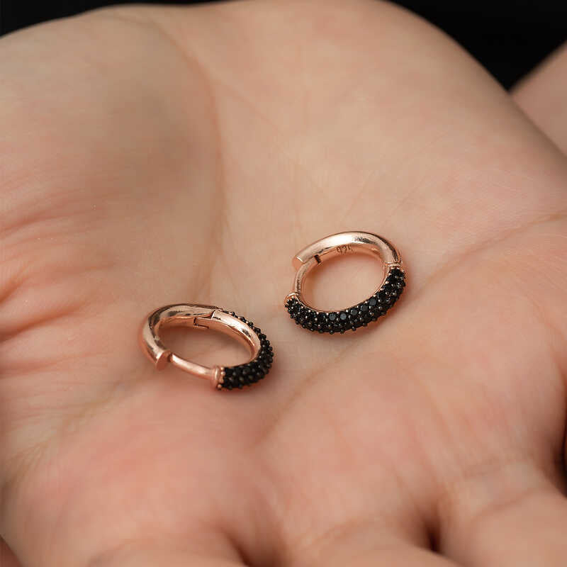 Silver Black Hoop Women's Earrings image 2