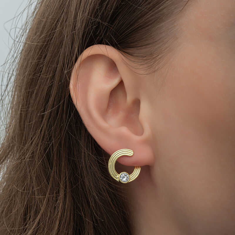 Silver Gold Solitaire Hoop Women Stud Earrings image 1