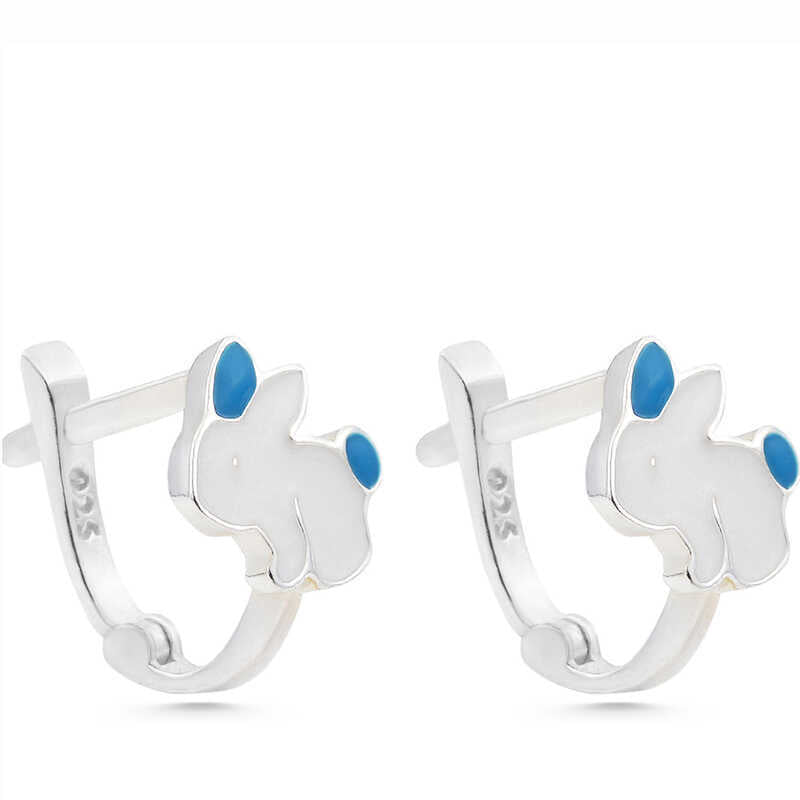 Silver Blue Bunny Girls Earrings image 0