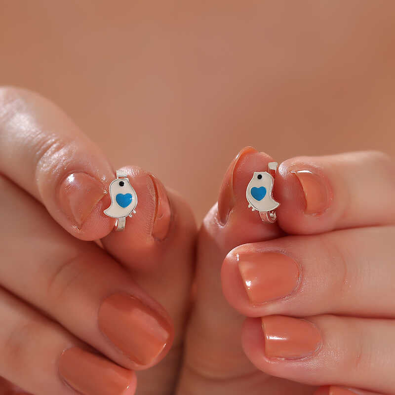 Bird with Blue Heart Earrings image 1