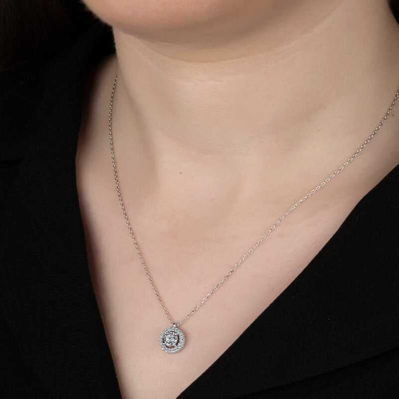 Swarovski Crystals Stone Silver Solitaire Women's Necklace image 1