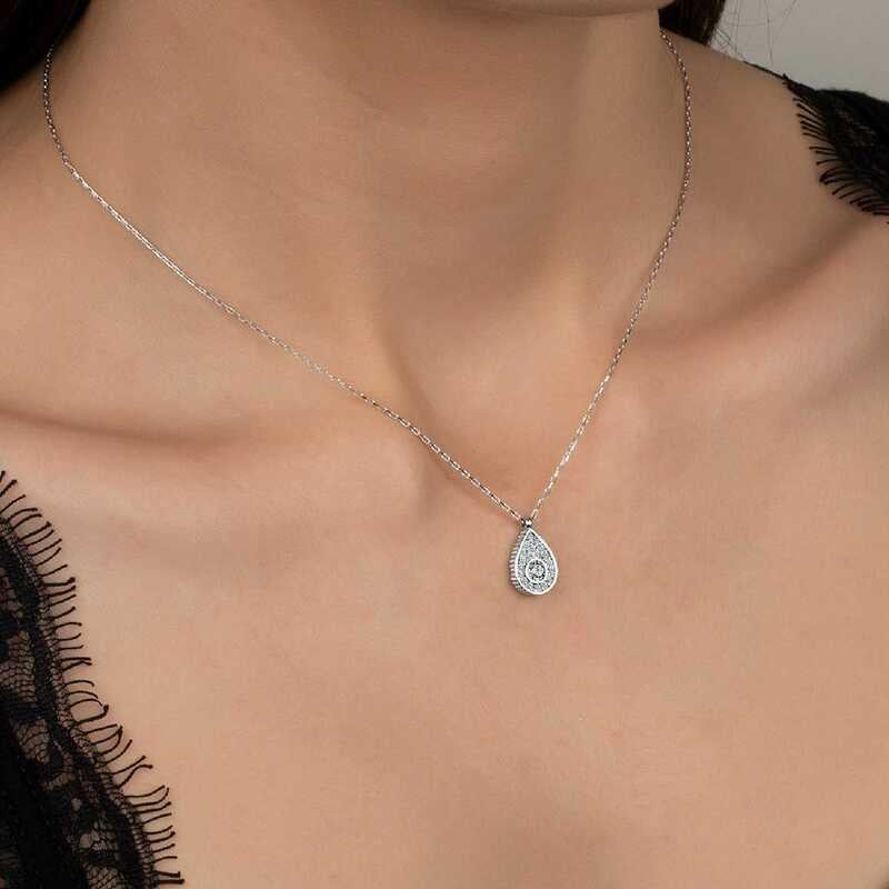 Swarovski Crystals Stone Silver Drop Solitaire Women's Necklace image 1