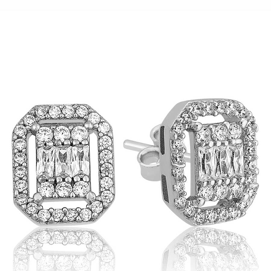 Silver Baguette Stud Women's Earrings image 0