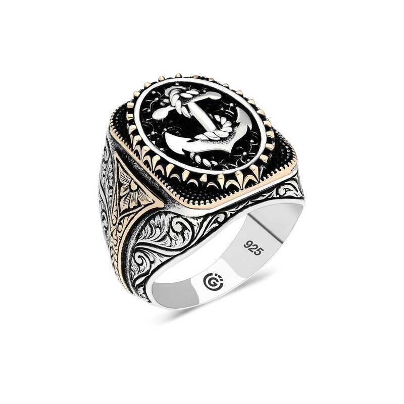 Silver Men's Ring with Anchor Design image 0