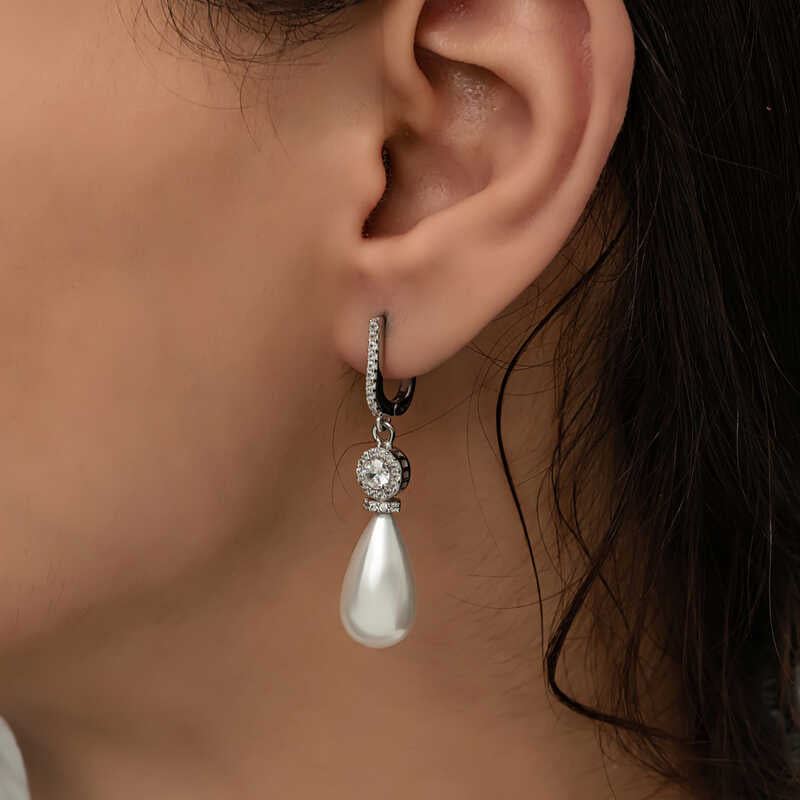 Silver Drop Pearl Women`s Earrings image 2