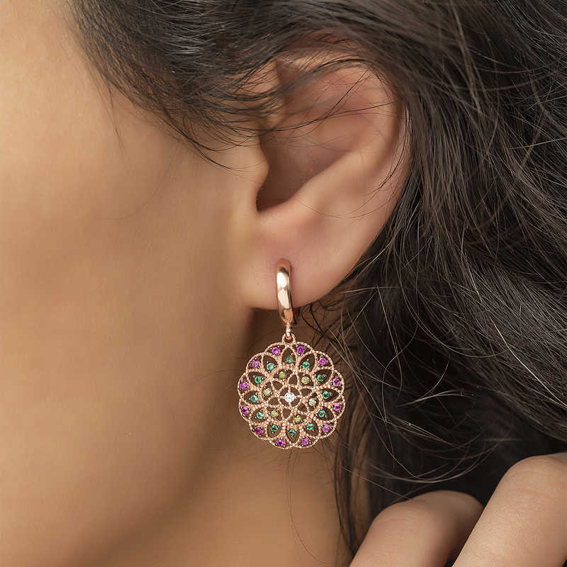 Silver geometric patterned earrings image 1