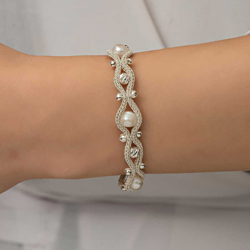 Silver Pearl Woven Bracelet image 2