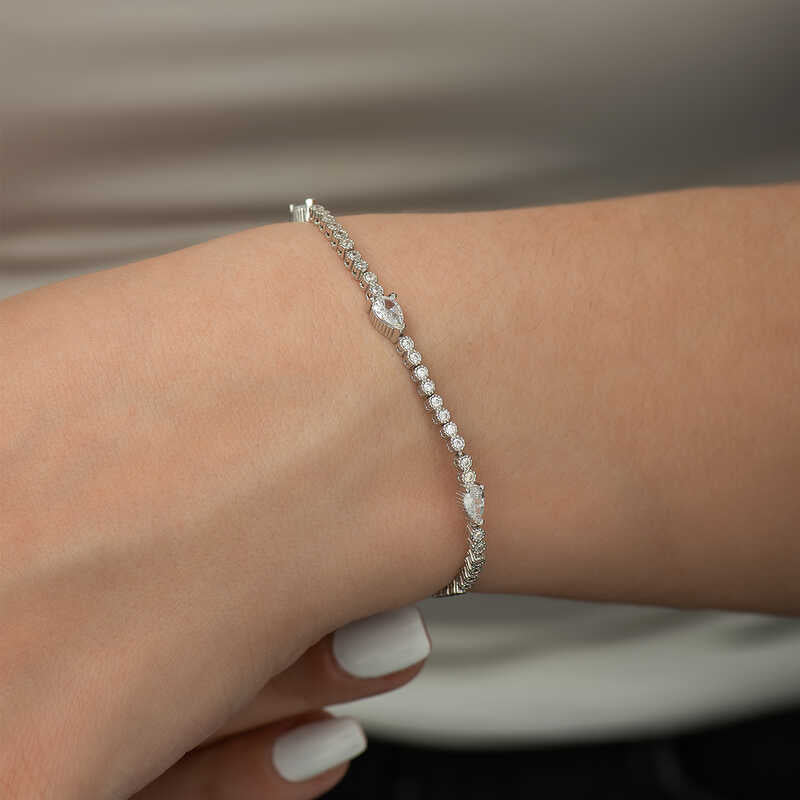 Silver Three-Drop Tennis Bracelet – Rhodium Plated image 1