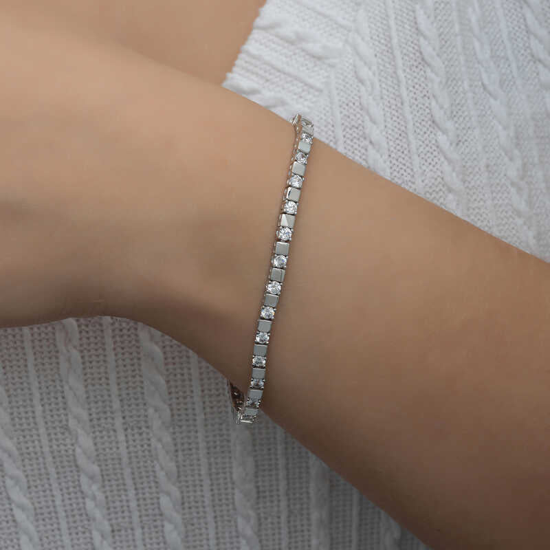 Silver White Stone Tennis Bracelet – Rhodium Plated image 1