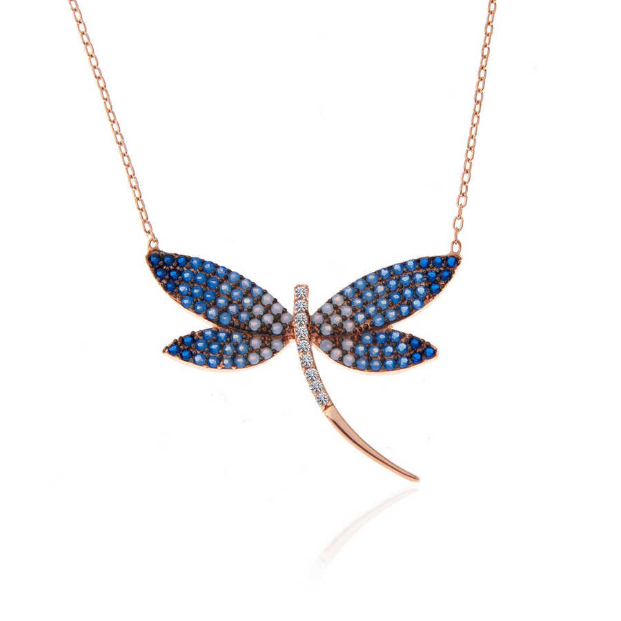 Silver Rose Dragonfly Women Necklace image 0