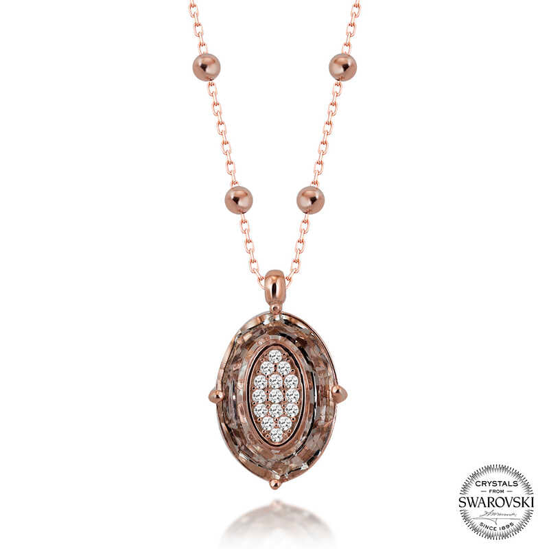 Swarovski Crystal Rose Top Chain Oval Silver Women's Necklace image 0