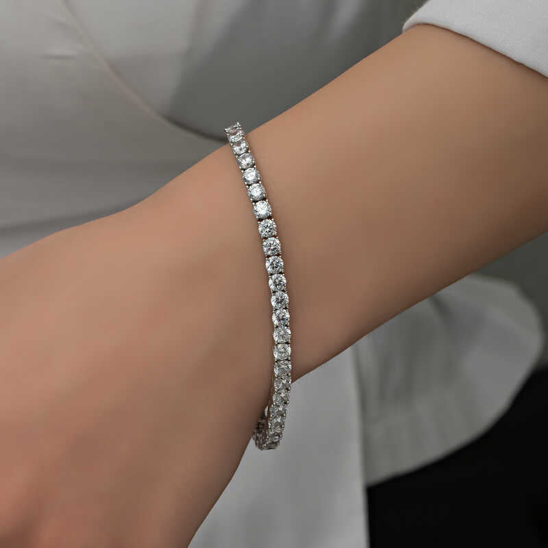 Silver Rhodium-Plated Tennis Bracelet with White Stones in Illuminated Box image 3