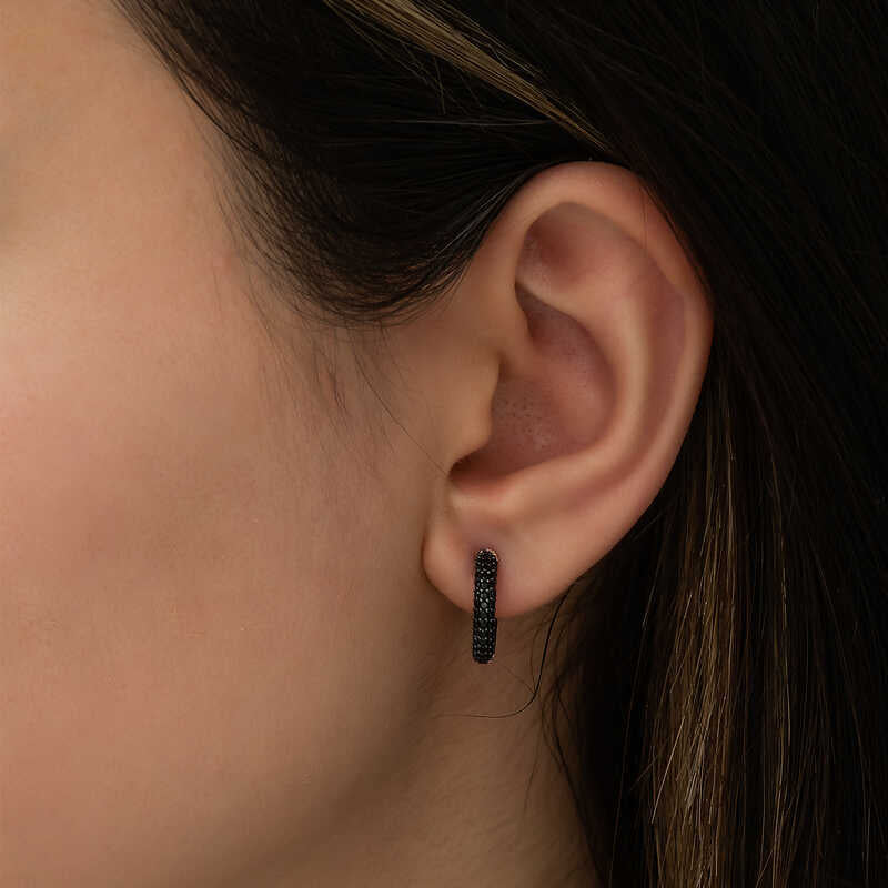 Silver Black Hoop Women's Earrings image 1