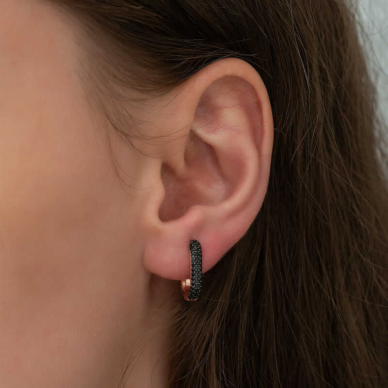 Silver Black Stone J Women's Earrings image 1
