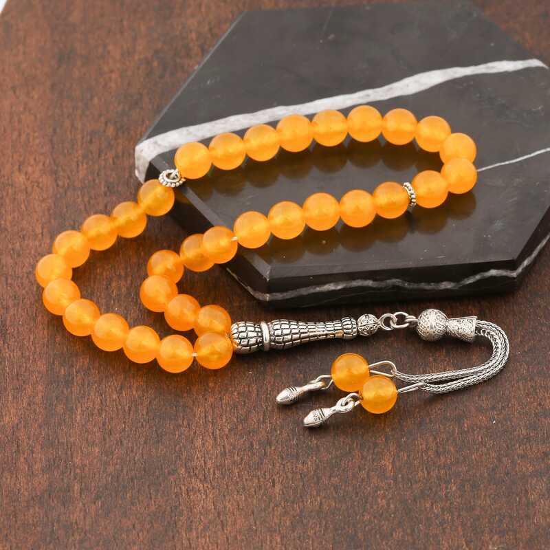 Yellow Jade Stone Tesbih with Metal Tassel image 1