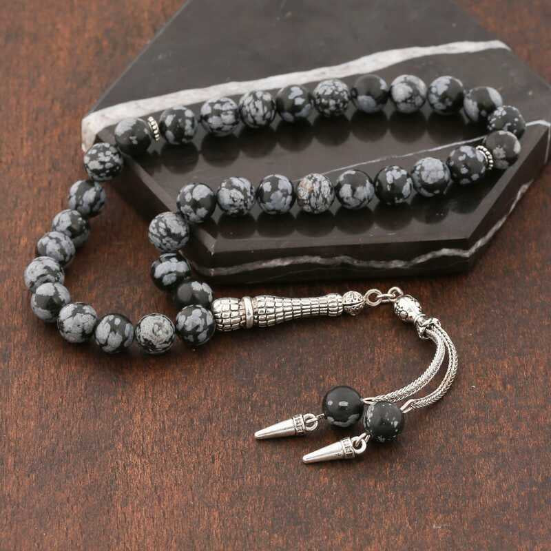 Natural Stone Obsidian Tasbeeh with Metal Tassel image 1