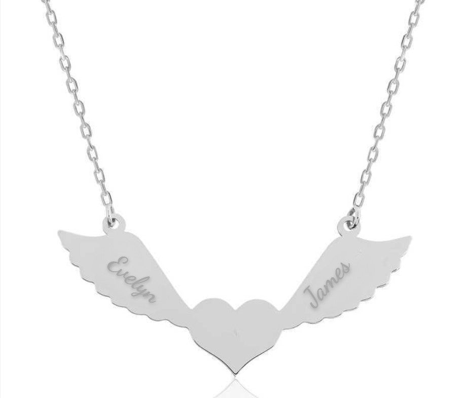 Silver Personalized Winged Heart Necklace image 0
