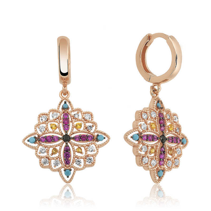 Silver Ethnic Patterned Women's Earrings image 0