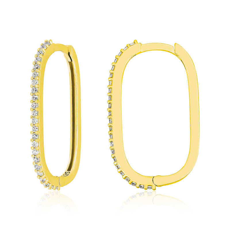 Silver Zircon Stone Hoop Women's Earrings image 0