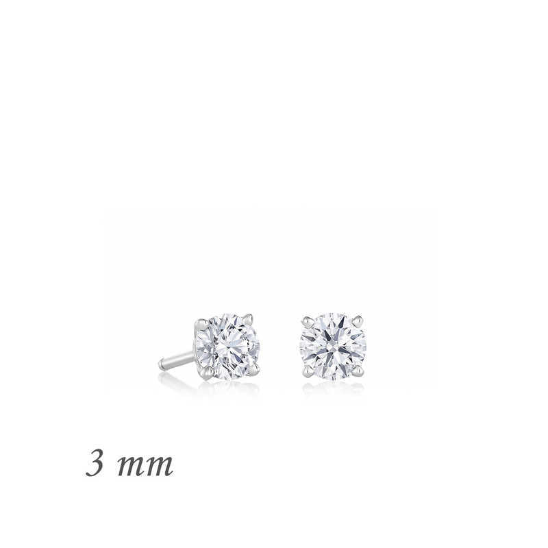Silver Round Solitaire Zircon Earrings - 3 mm image 0