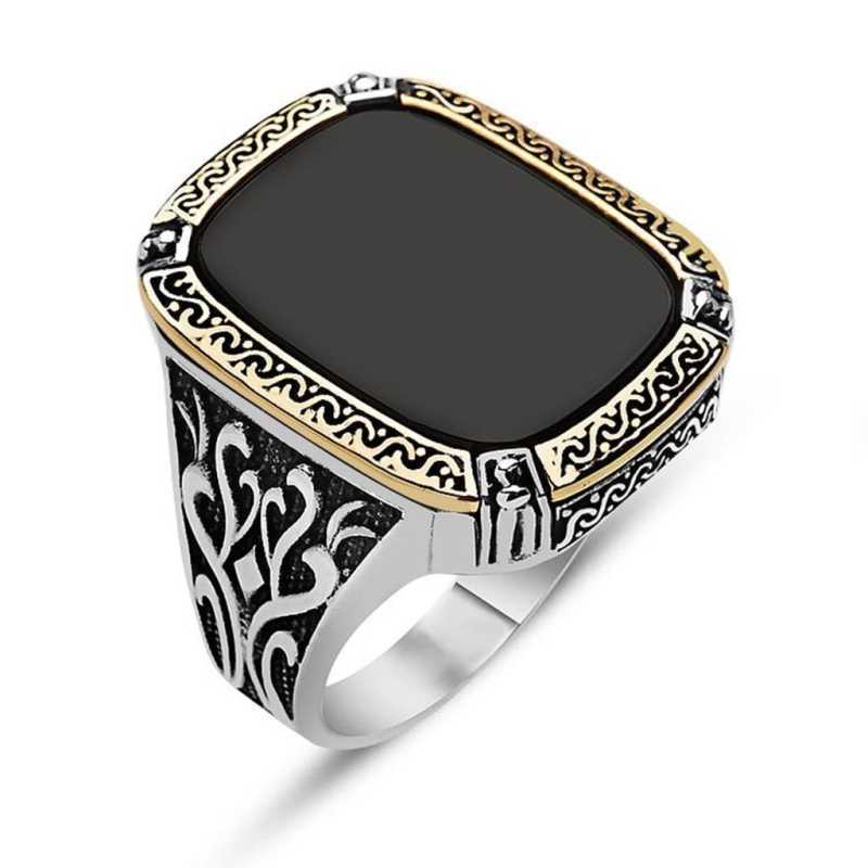 Silver Men's Ring with Black Stone image 0