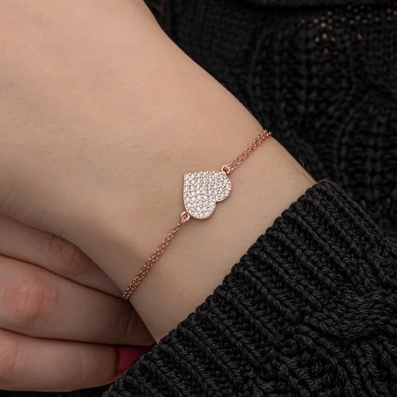 Silver Rose Heart Women's Bracelet image 1