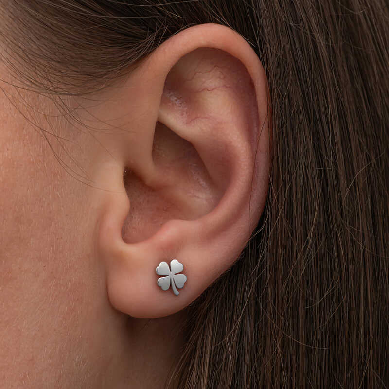 Silver Clover Studded Women's Earrings image 1