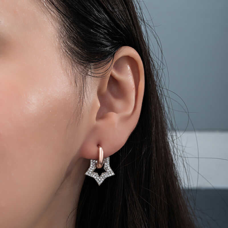 Silver & Rose Gold Star Drop Earrings image 1
