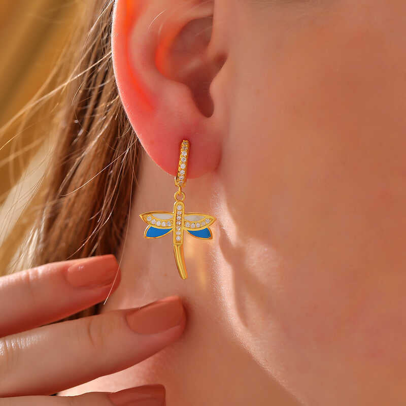 Dangling Dragonfly Blue Women's Earrings image 1