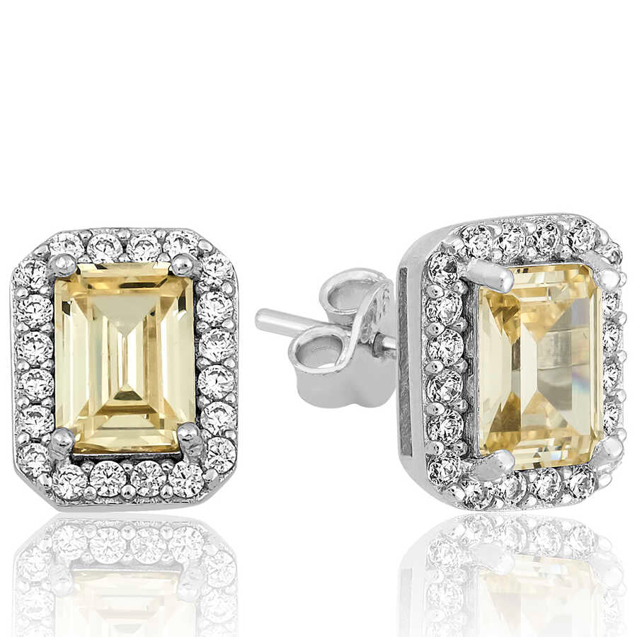 Silver Yellow Baguette Stud Women's Earrings image 0