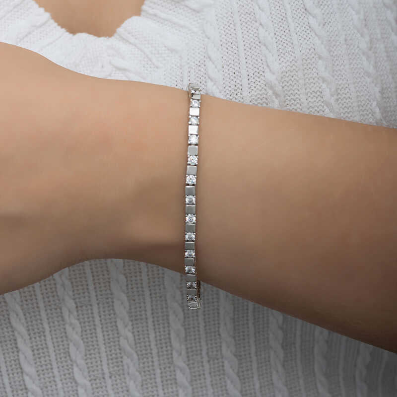 Silver White Stone Tennis Bracelet – Rhodium Plated image 2