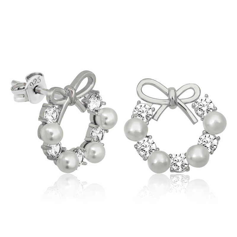 925 Silver Pearl Ribbon Studded Women's Earrings image 0