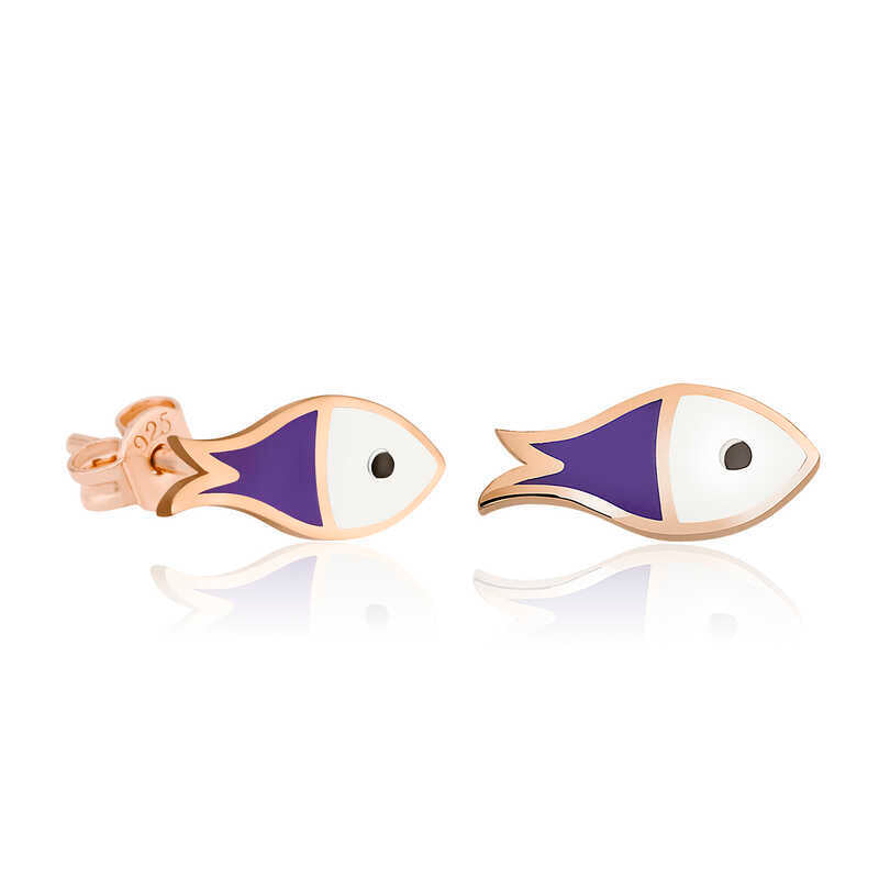Silver Purple Fish Earrings image 0