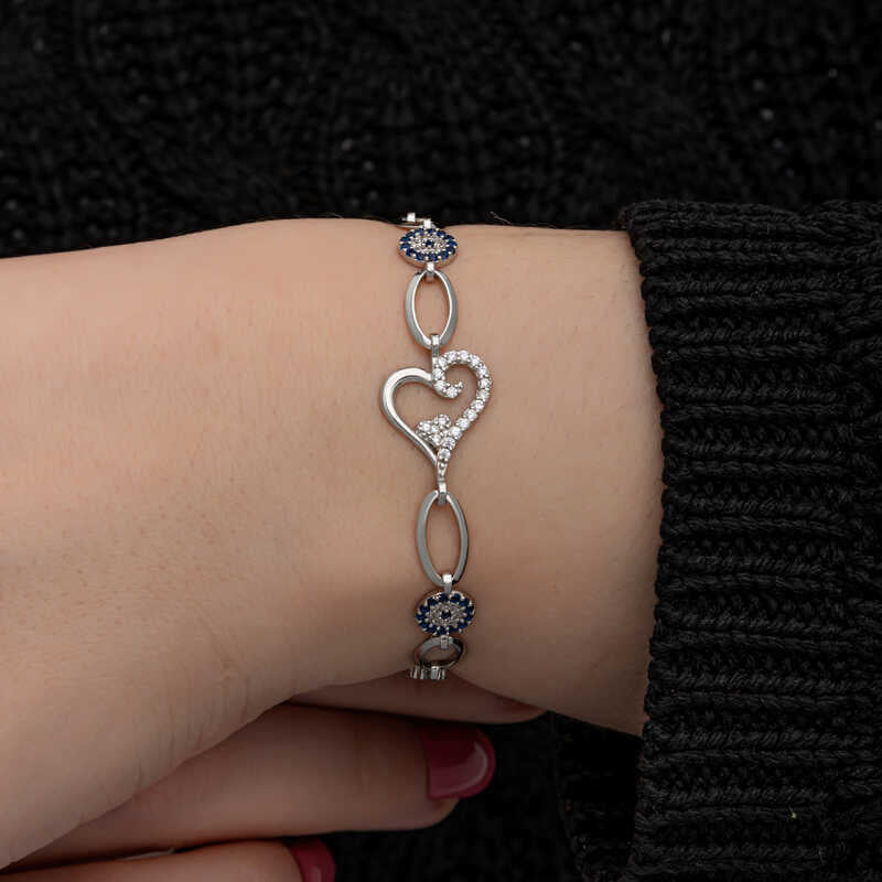 Silver Heart Evil Eye Bracelet for Women image 0