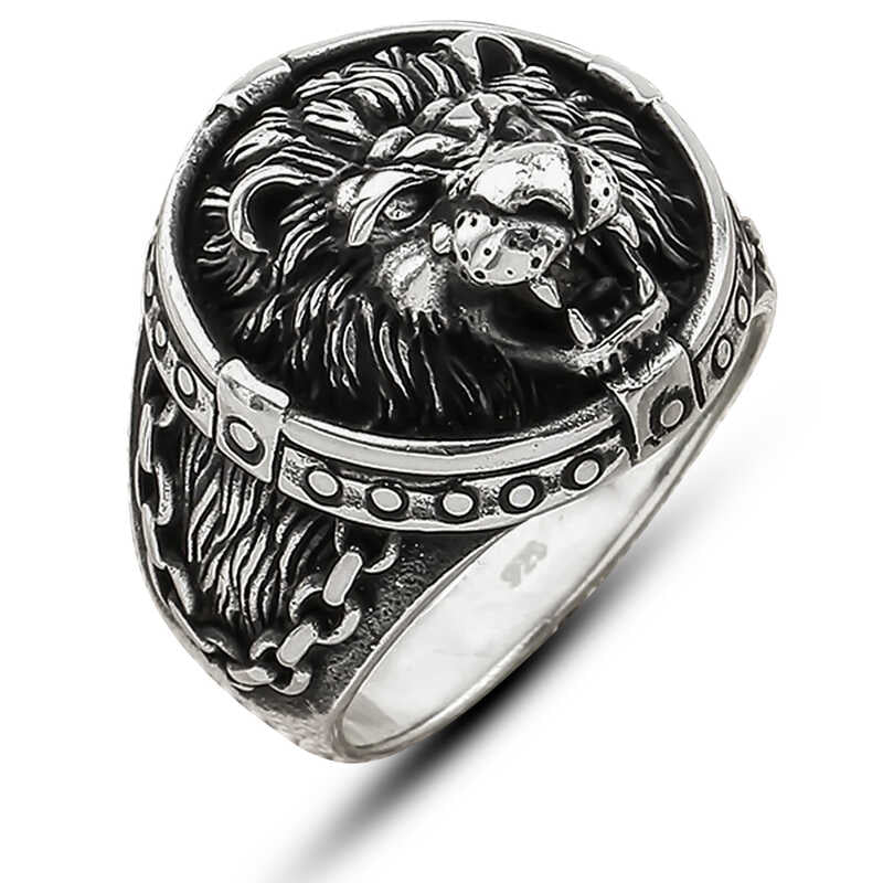 Silver Lion Figure Men's Ring image 0