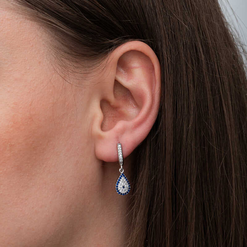 Silver Dangle Drop Evil Eye Women's Earrings image 1