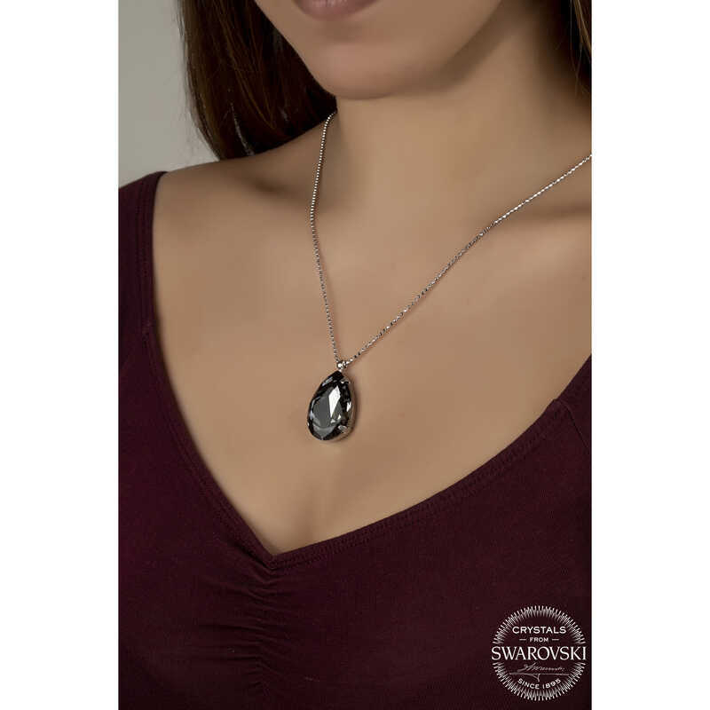 Swarovski Crystal Stone Ball Chain Drop Silver Women's Necklace image 1