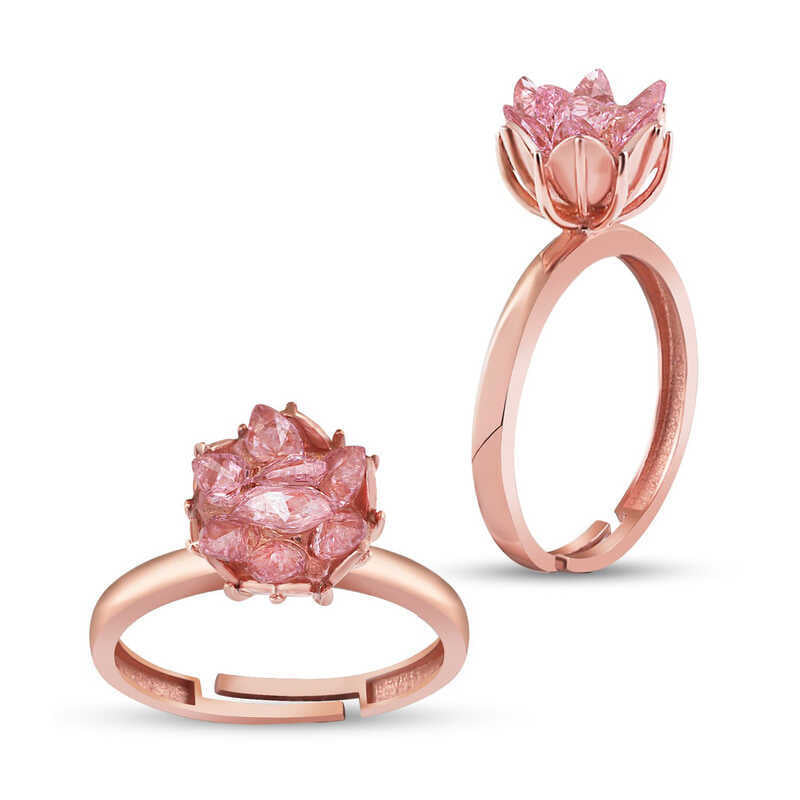 Silver Rose Pink Lotus Flower Ring image 0