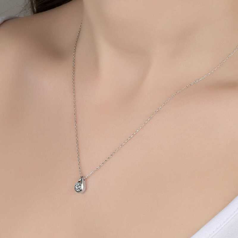 Swarovski Stone Silver Drop Solitaire Women's Necklace image 1