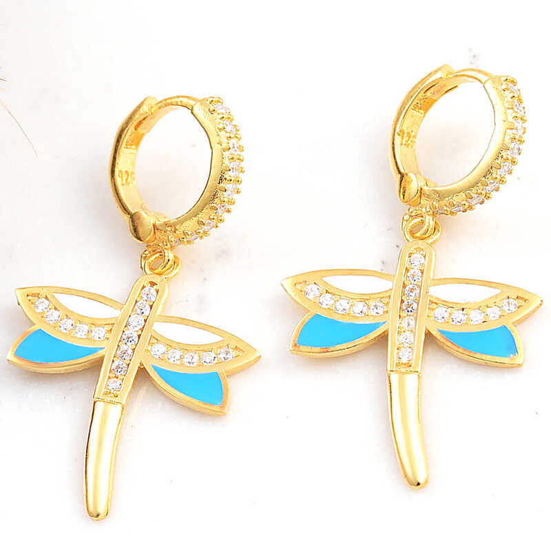 Dangling Dragonfly Blue Women's Earrings image 0