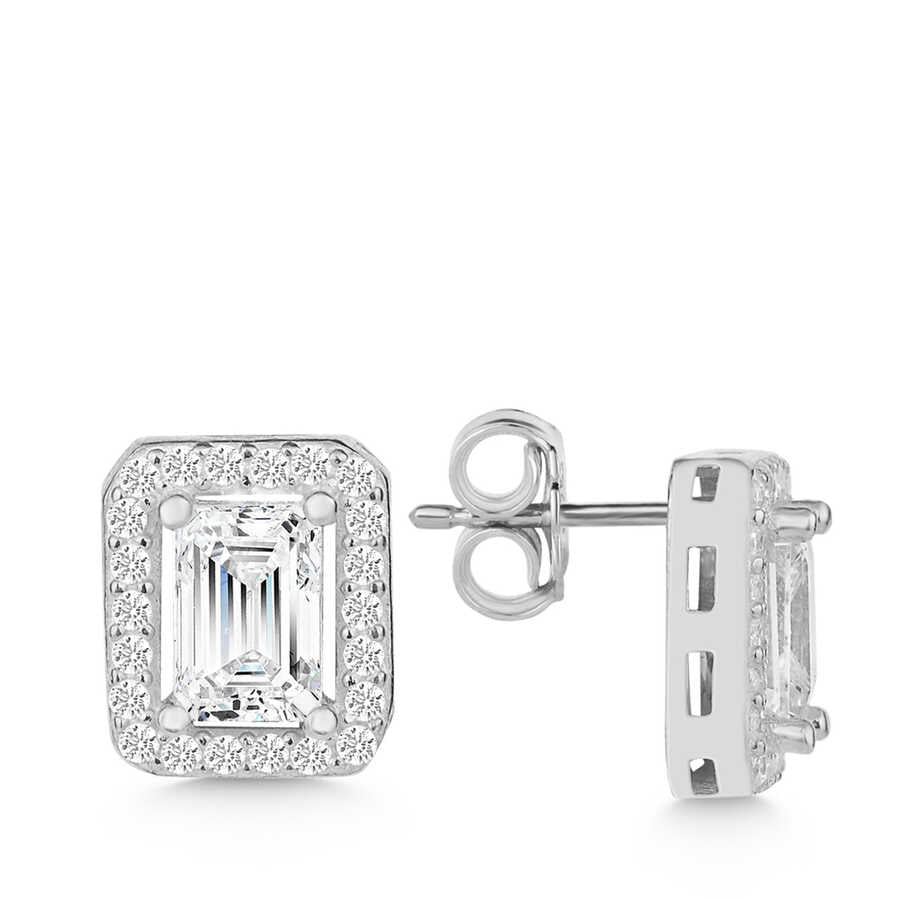 Silver White Baguette Stud Women's Earrings image 0