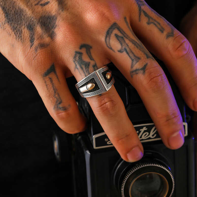 Silver Bullet Motif Men's Ring image 1