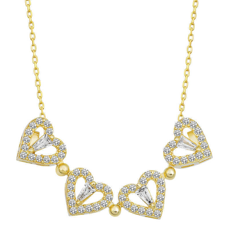 Silver Gold White Stone with Heart Opened Clover Necklace image 1