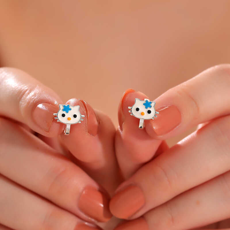 Silver Blue Cat Girls Earrings image 1